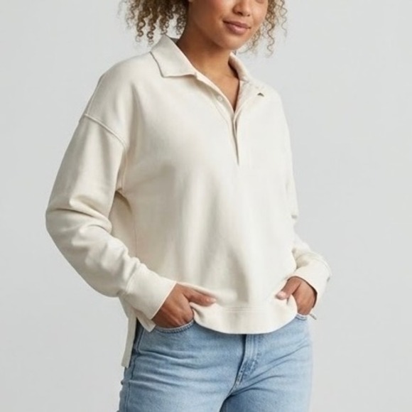AYR Tops - AYR The Cool Polo Shirt Pullover Pima Cotton Modal Seashell White Ivory Medium